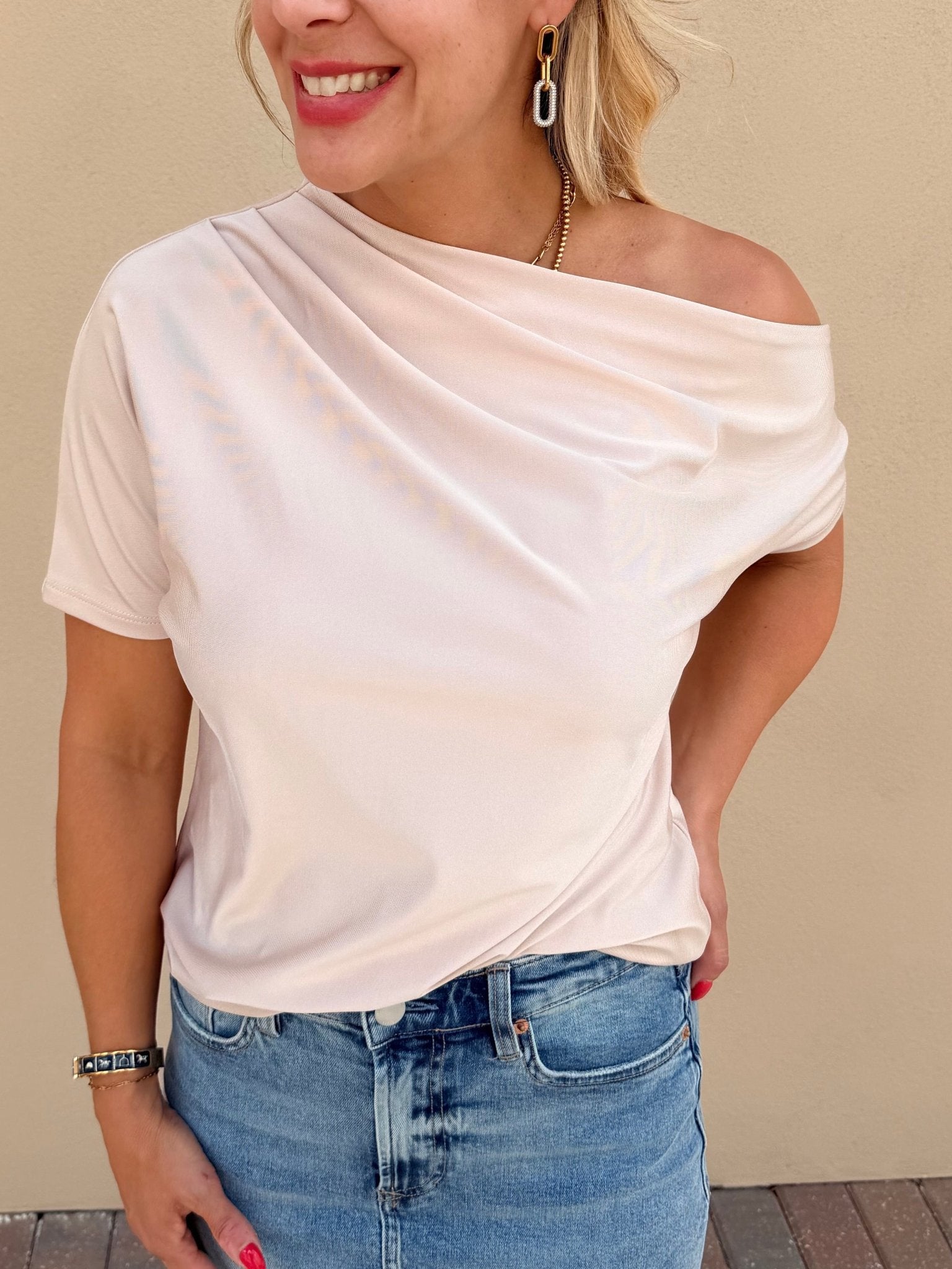 Champagne One Shoulder Top - Fleur-De-Lis Boutique