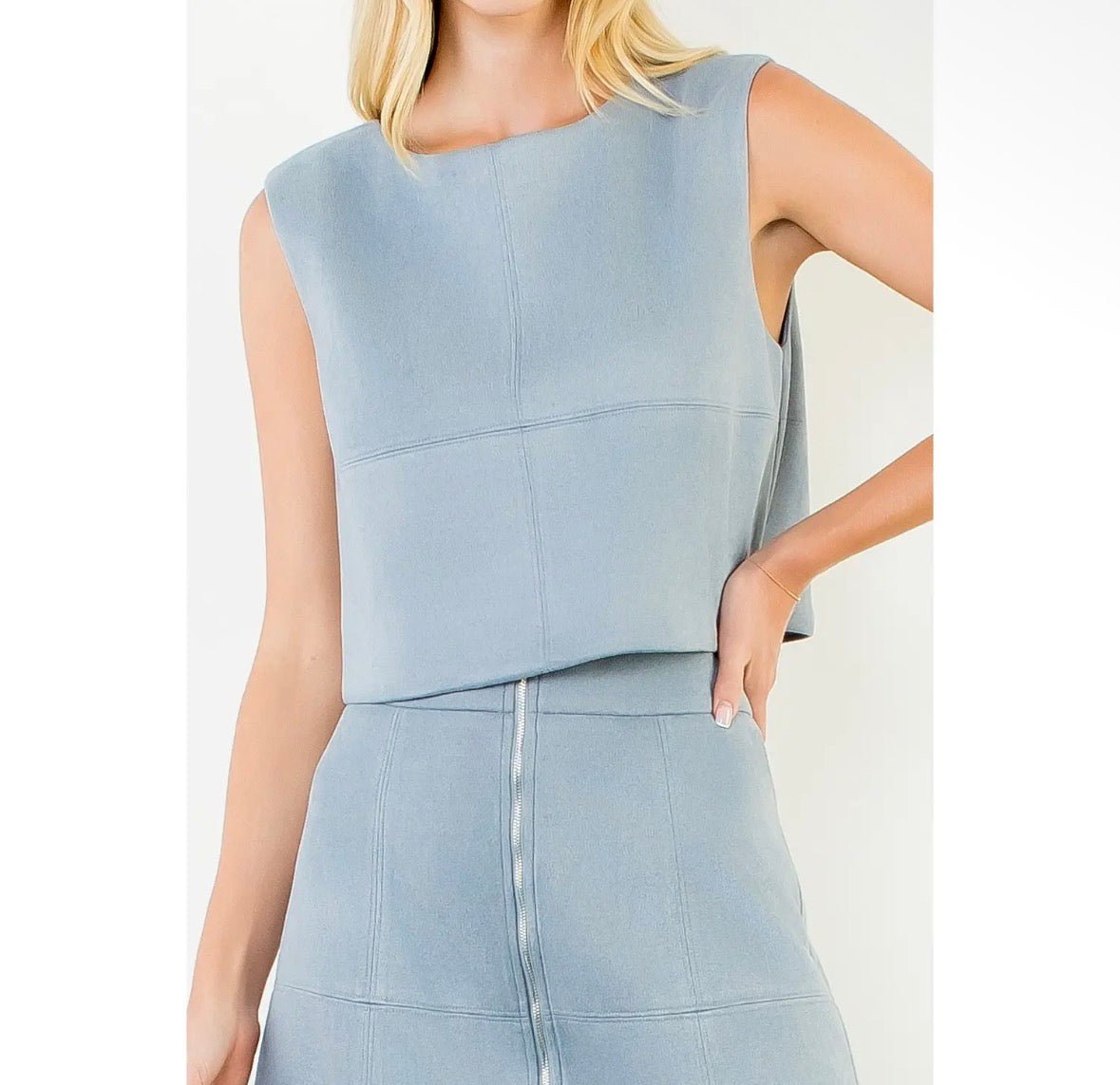 THML Blue Faux Suede Sleeveless Top - Fleur-De-Lis Boutique