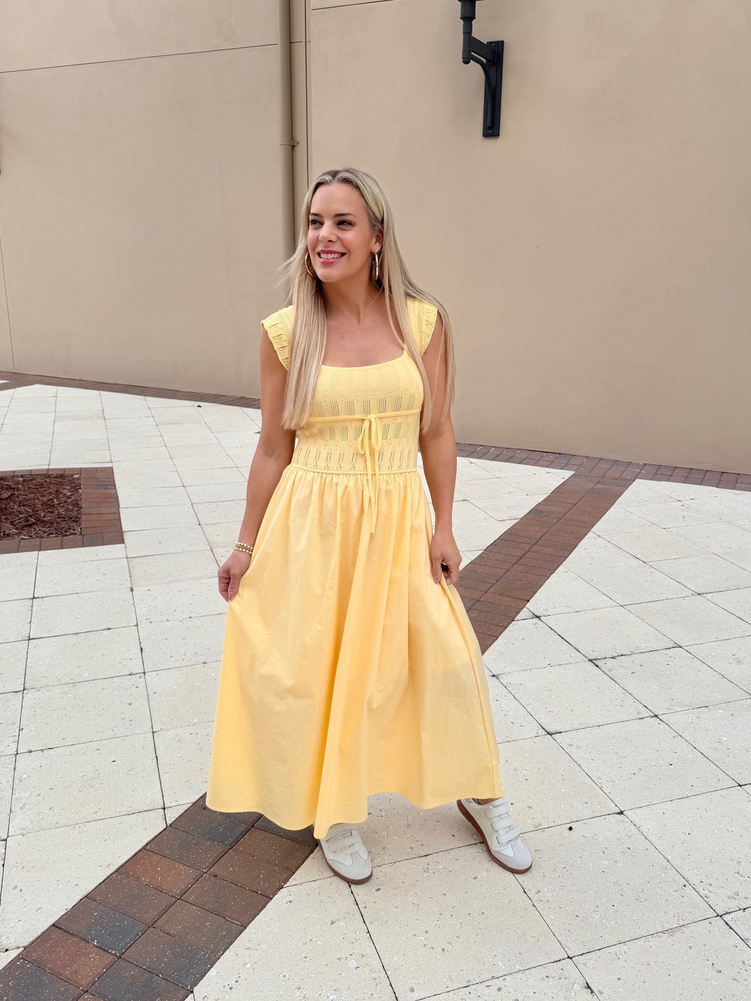 Moon River Square Neck Butter Yellow Midi Dress - Fleur - De - Lis Boutique