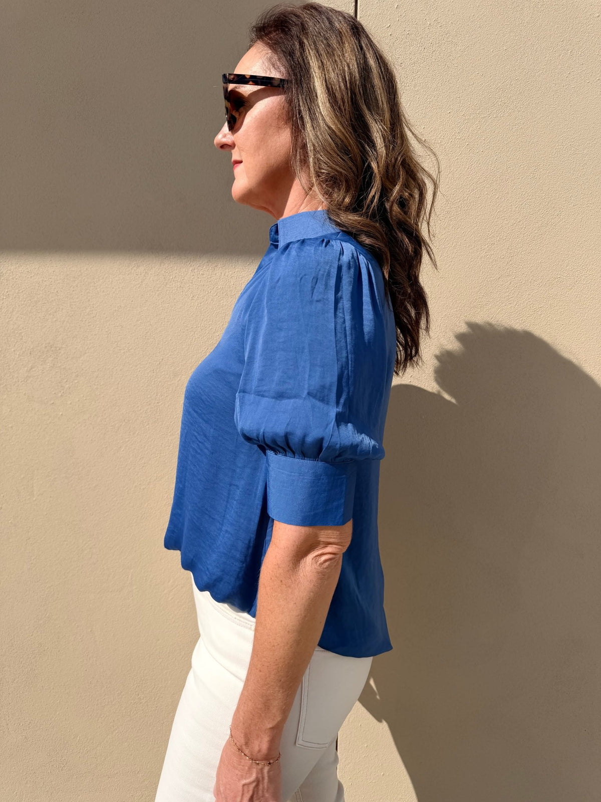 The Luxe Blouson Blouse- Clearwater blue - Fleur-De-Lis Boutique