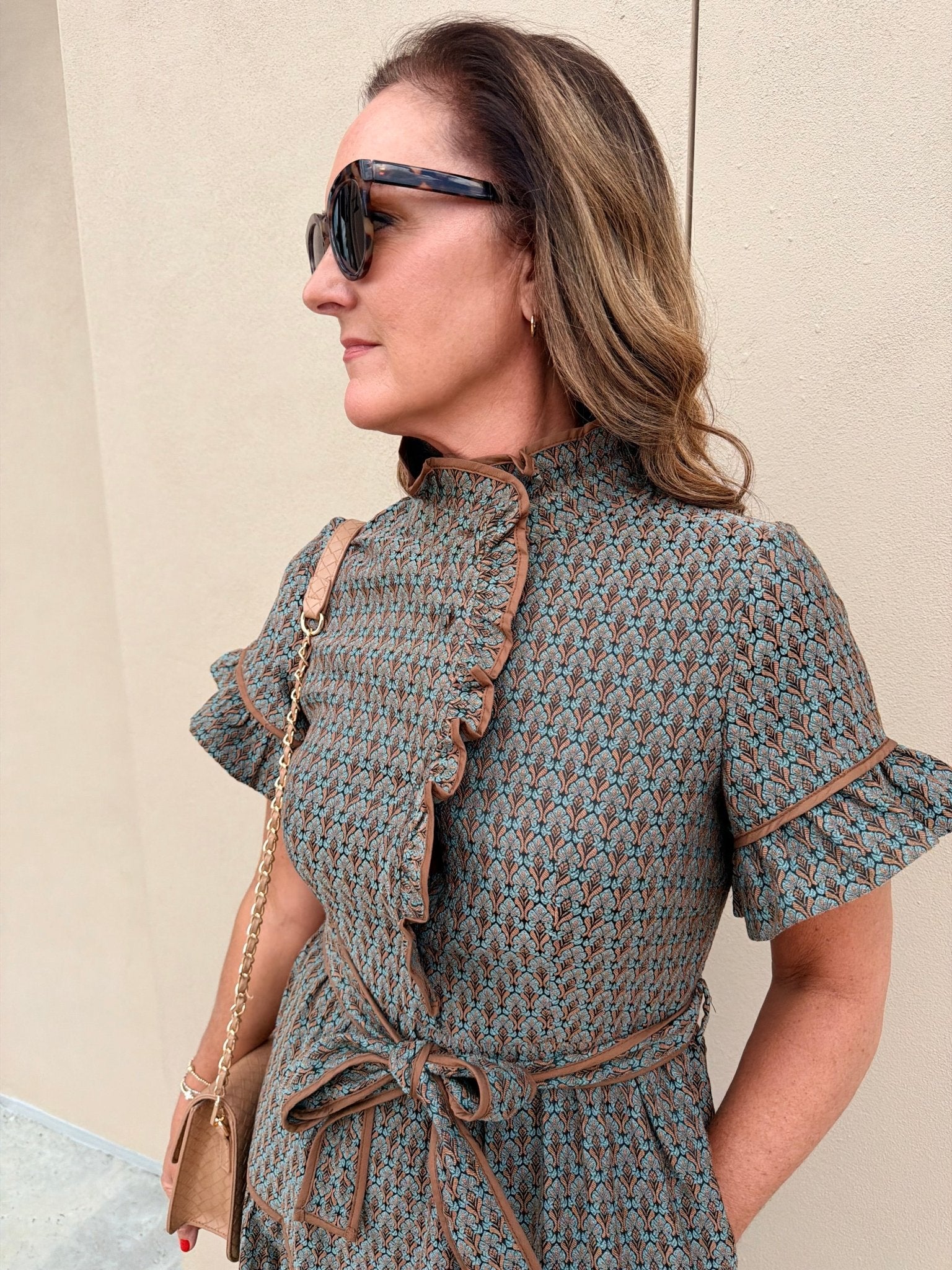 Sincerely Ours Lena Dress Amber Leaf Jacquard - Fleur-De-Lis Boutique