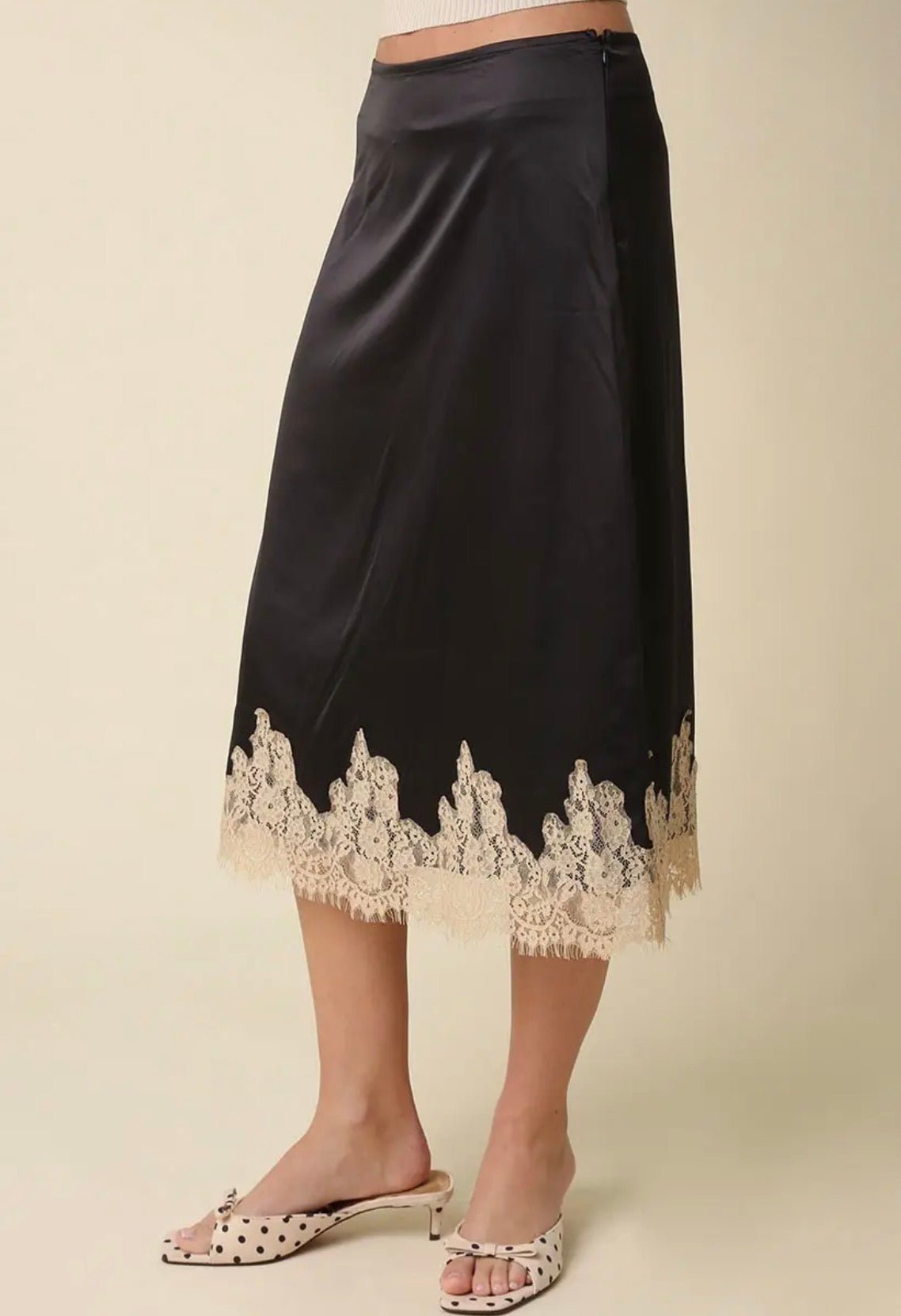 Lois Lace Trim Satin Midi Skirt - Fleur-De-Lis Boutique