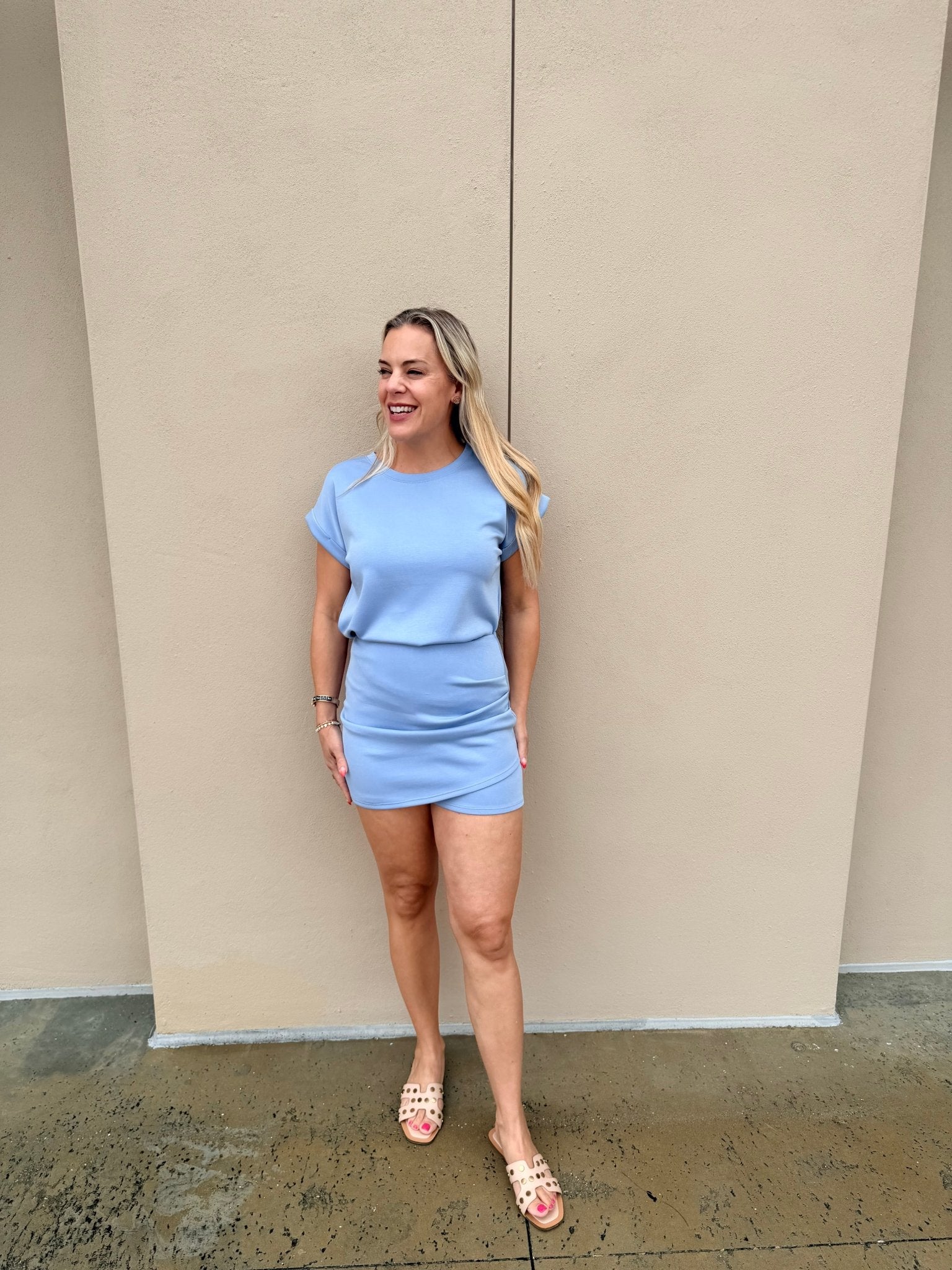 Scuba Cuffed Sleeve Top Blue - Fleur - De - Lis Boutique