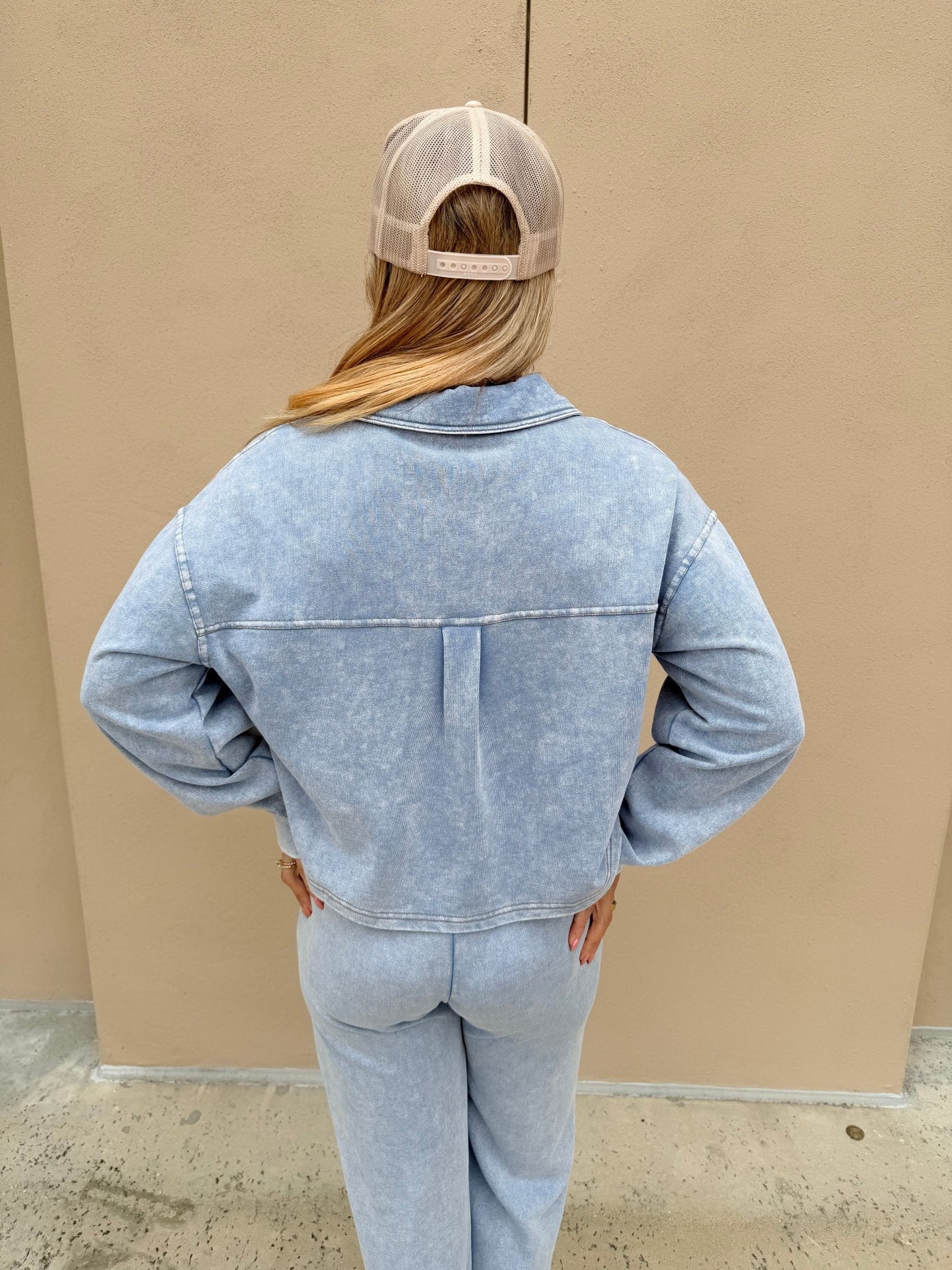 Dex Cropped Knit Overshirt Washed Light Blue - Fleur - De - Lis Boutique