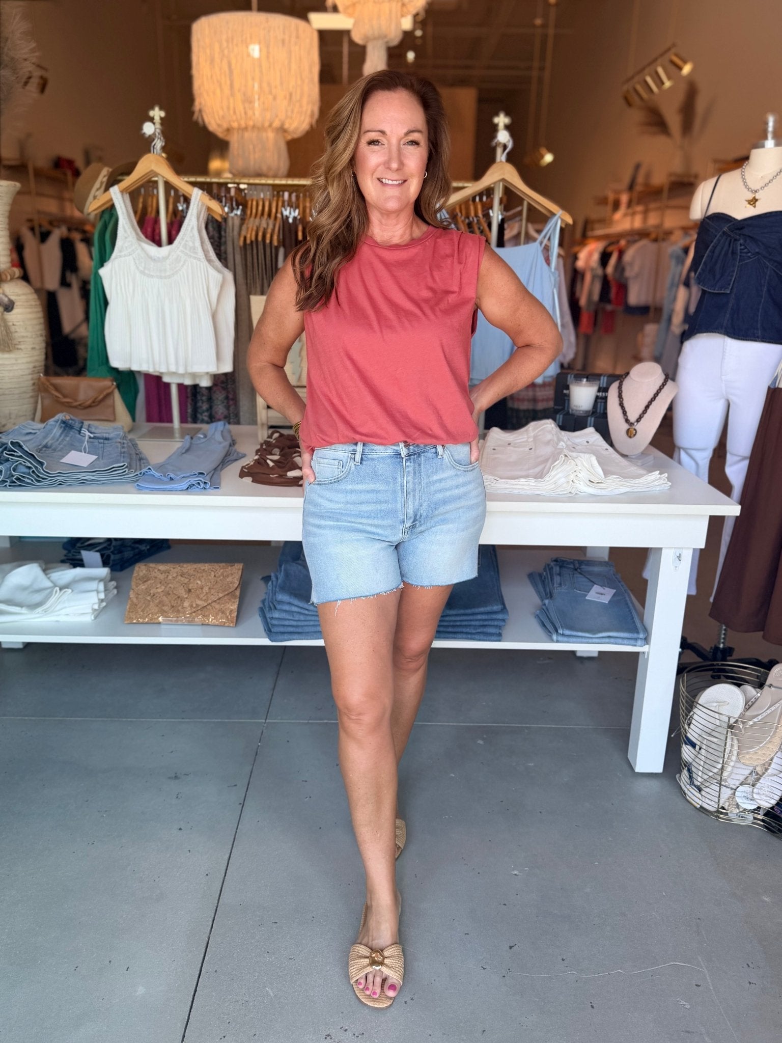 Bobi Los Angeles Sleeveless Bubble Hem Tee Red Rock - Fleur-De-Lis Boutique