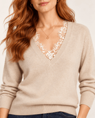 Lucy Paris Marty Lace Trim Knit Top Beige - Fleur-De-Lis Boutique
