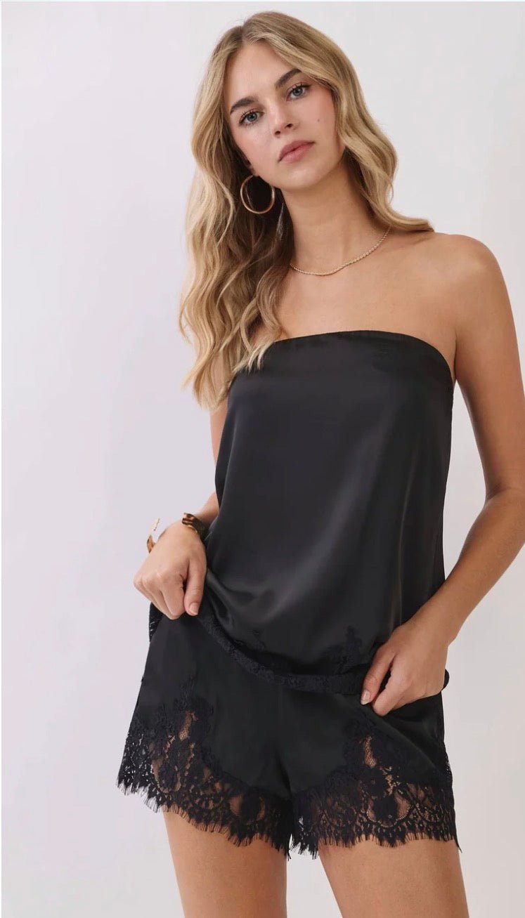 Lace trimmed relaxed strapless top - Fleur-De-Lis Boutique