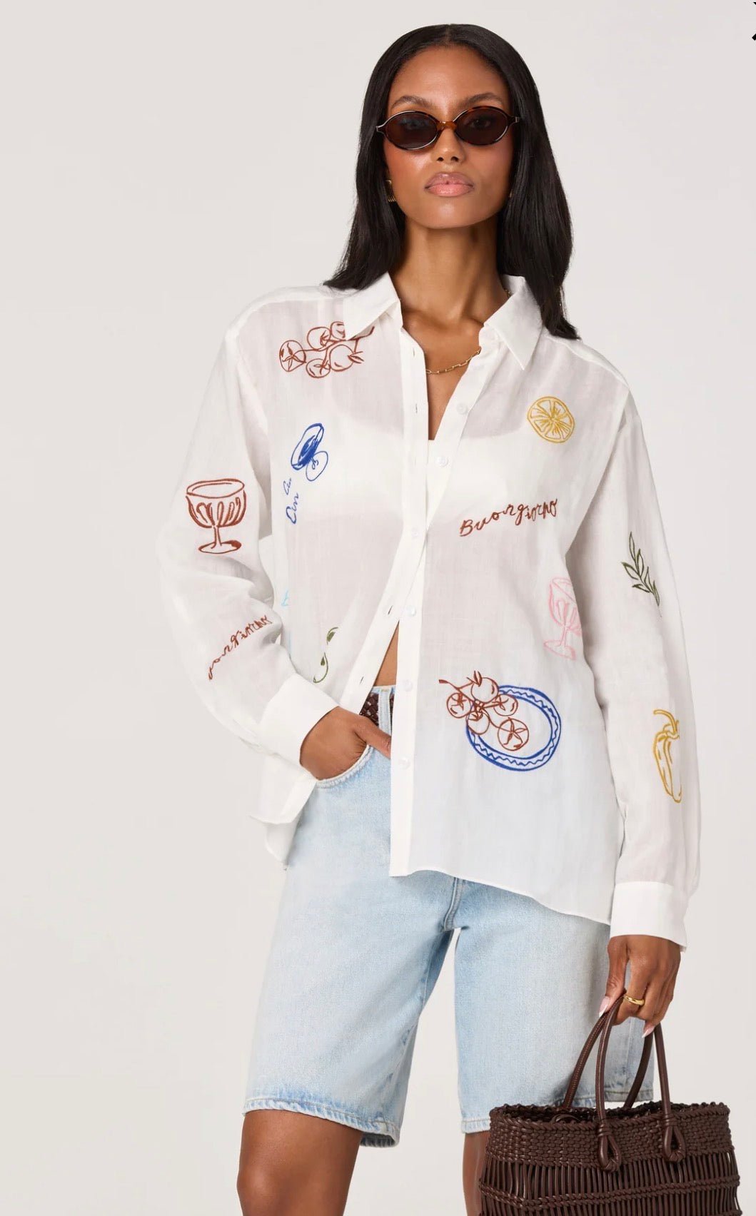 ASTR Trace Embroidered Picnic Shirt - Fleur - De - Lis Boutique