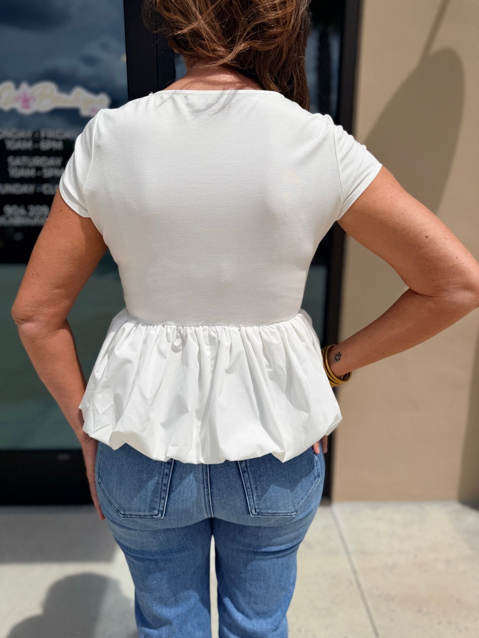 Six Fifty Peplum Pixie Mixed Media Top White - Fleur - De - Lis Boutique
