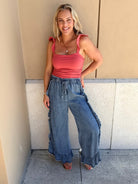 Vine & Love Flared Ruffle Hem Washed Chambray Crop Denim Pants - Fleur - De - Lis Boutique