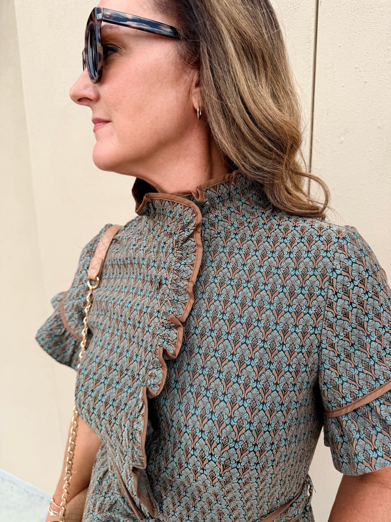 Sincerely Ours Lena Dress Amber Leaf Jacquard - Fleur-De-Lis Boutique