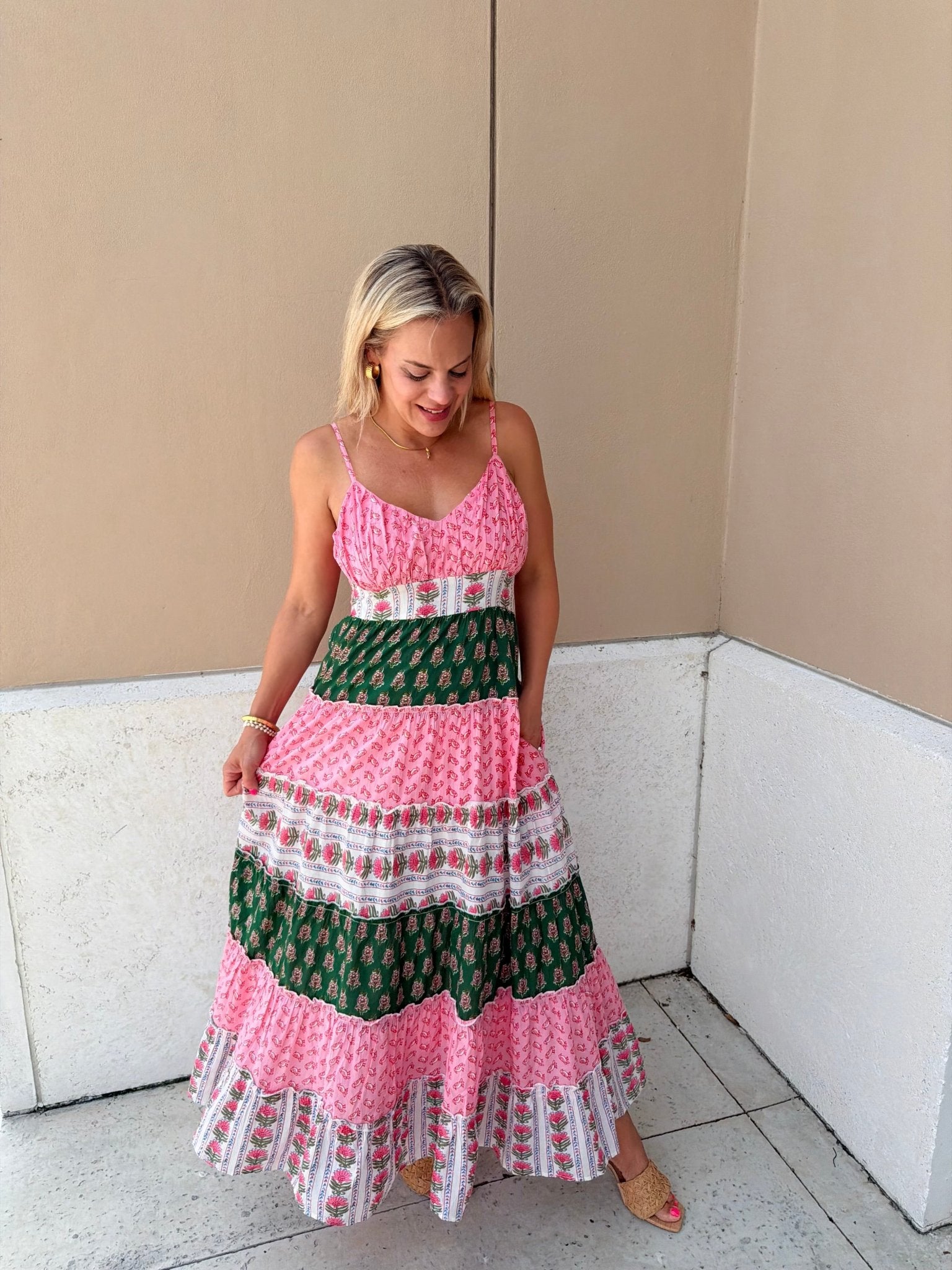 THML Pink Palm Tiered Maxi Dress - Fleur-De-Lis Boutique