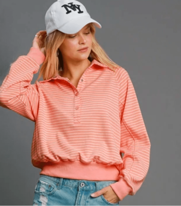 Peaches & Cream Henley Style Sweatshirt - Fleur - De - Lis Boutique