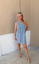 THML Sleeveless Chambray Mini Dress - Fleur - De - Lis Boutique