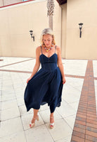 Moon River Hankerchief Hem Denim Midi Dress - Fleur-De-Lis Boutique