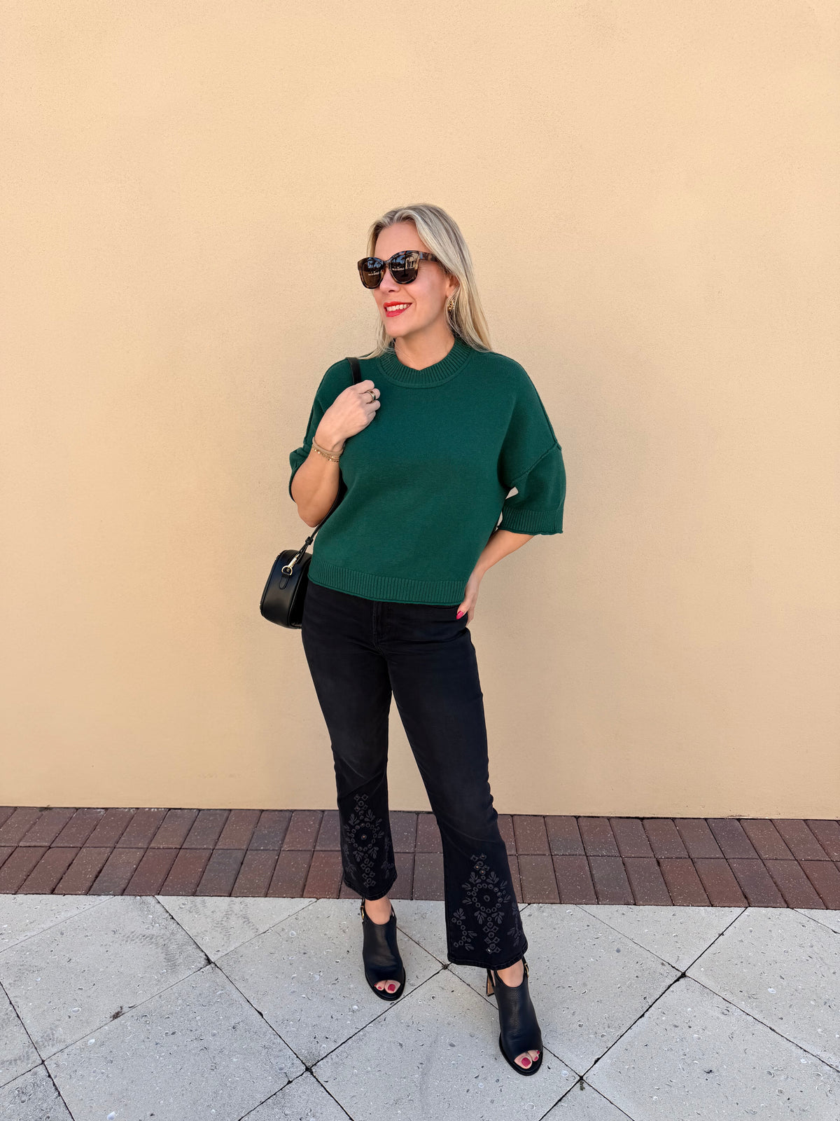 Pinch Soft Short Sleeve Sweater Deep Green - Fleur-De-Lis Boutique