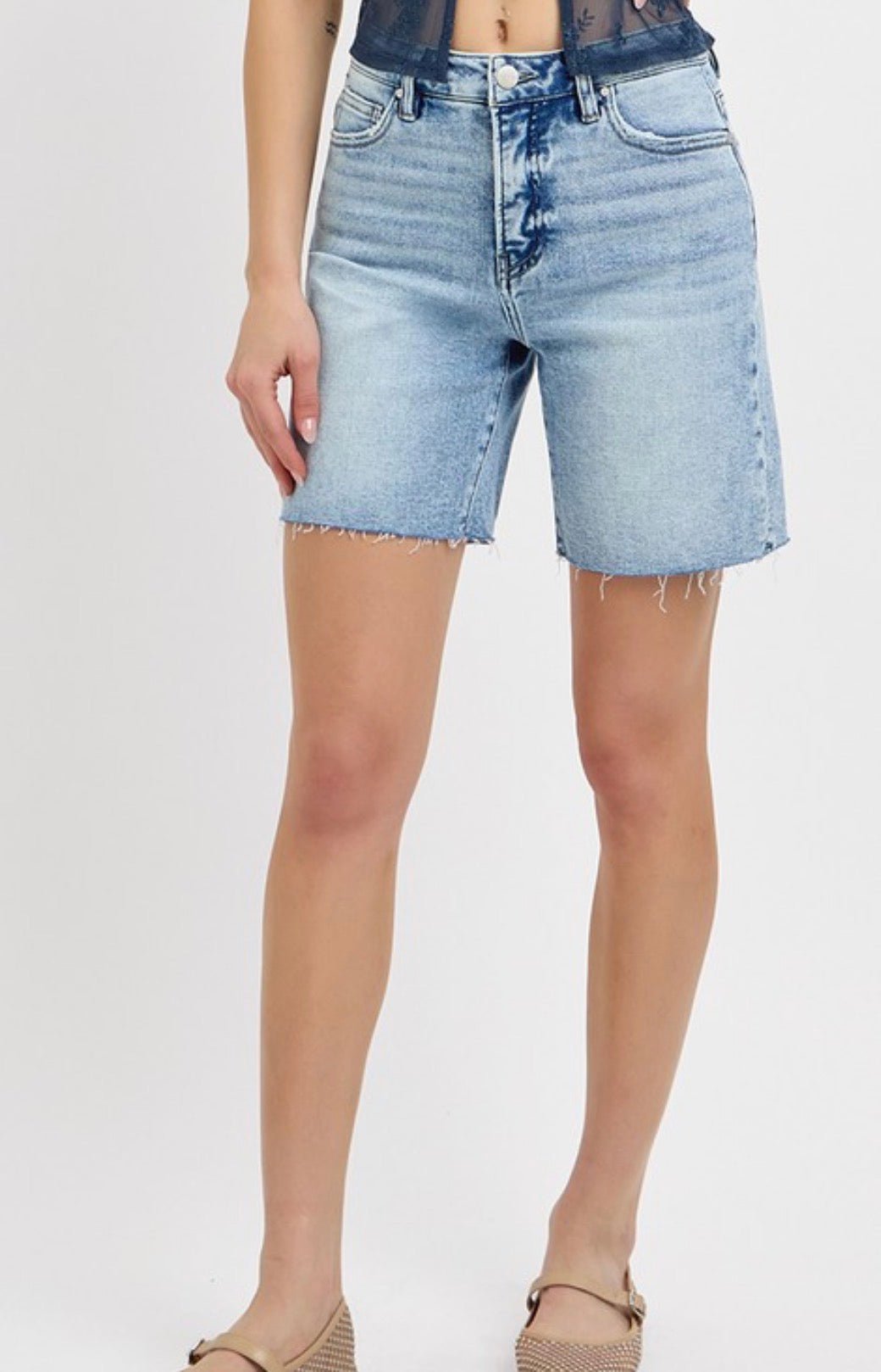 Risen Ashley Mid Length Denim Shorts - Fleur - De - Lis Boutique