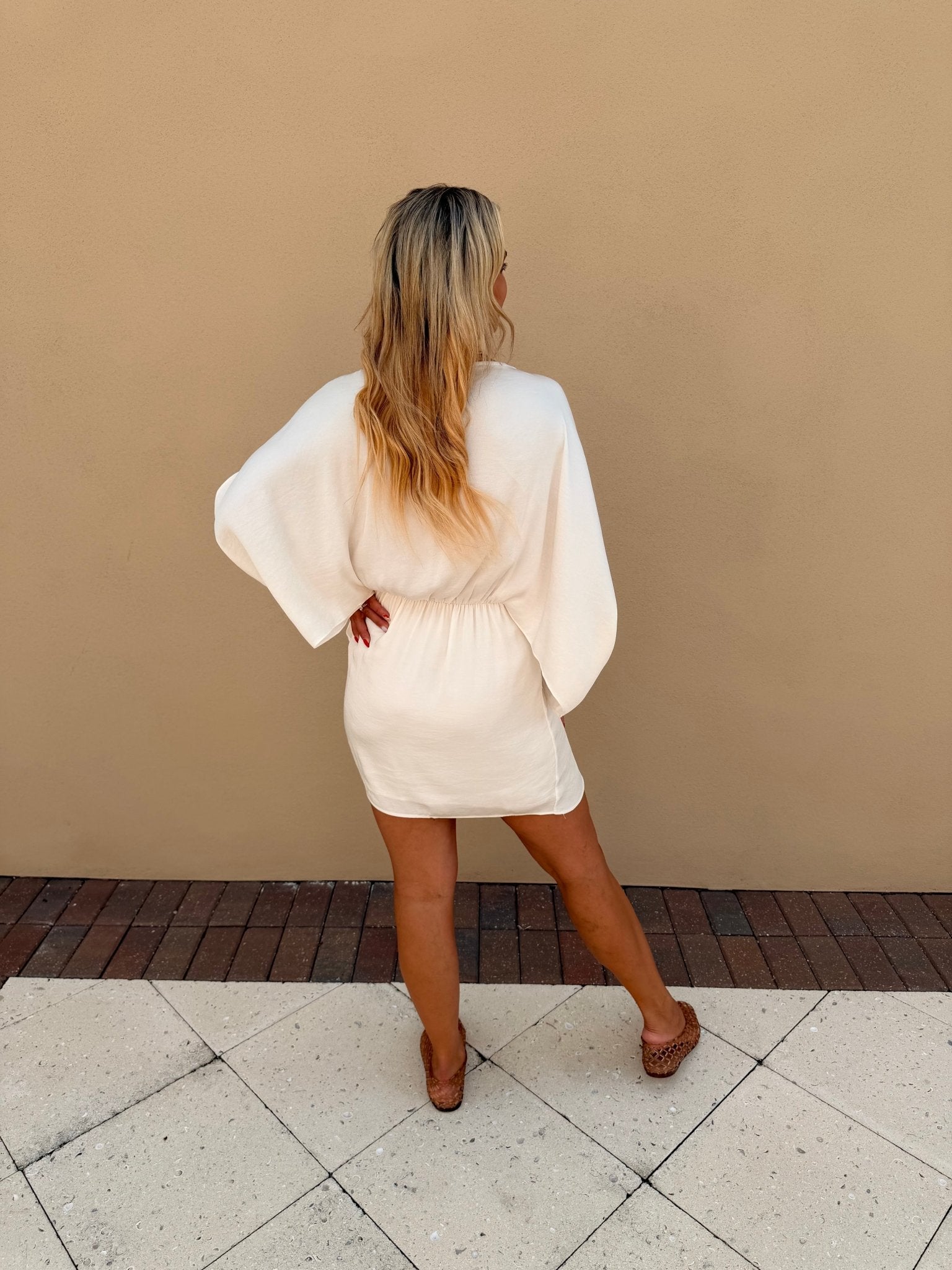 Ivory Dress with Drape Sleeve - Fleur-De-Lis Boutique