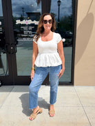 Six Fifty Peplum Pixie Mixed Media Top White - Fleur - De - Lis Boutique