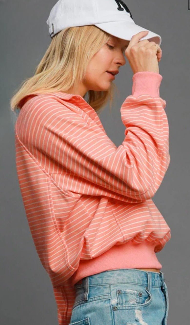 Peaches & Cream Henley Style Sweatshirt - Fleur - De - Lis Boutique