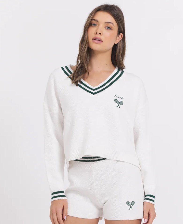 Vintage Havana Varsity Knit Long Sleeve V Neck - Fleur - De - Lis Boutique