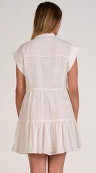 Elan Off White Windowpane Short Sleeve Mini Dress - Fleur - De - Lis Boutique