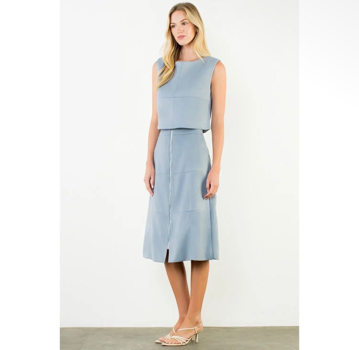 THML Blue Faux Suede Midi Skirt - Fleur-De-Lis Boutique