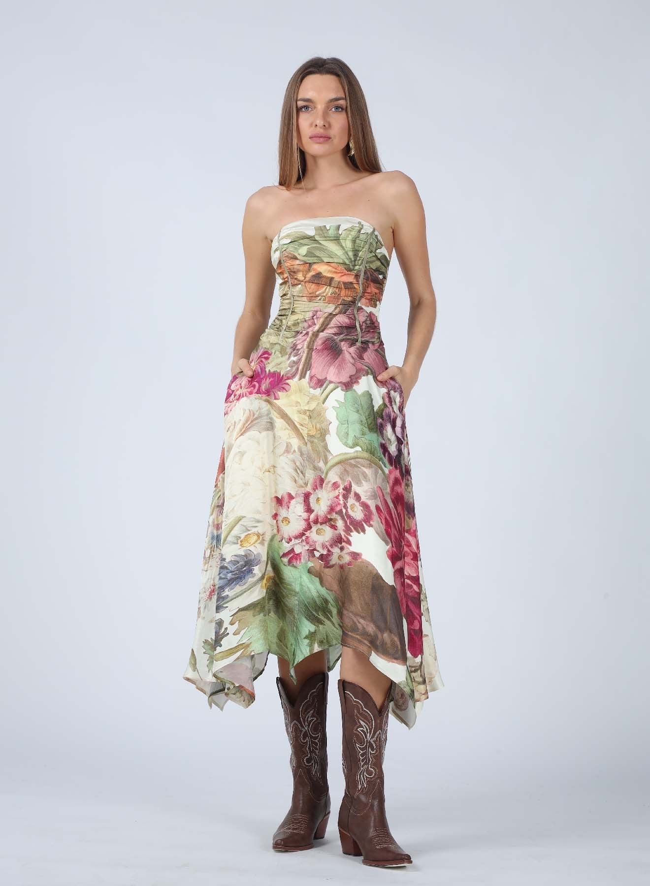 Aylaya Josephine Strapless Midi Dress - Fleur-De-Lis Boutique