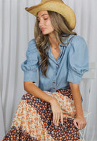 Collared Puff Sleeve Blouse - Fleur - De - Lis Boutique
