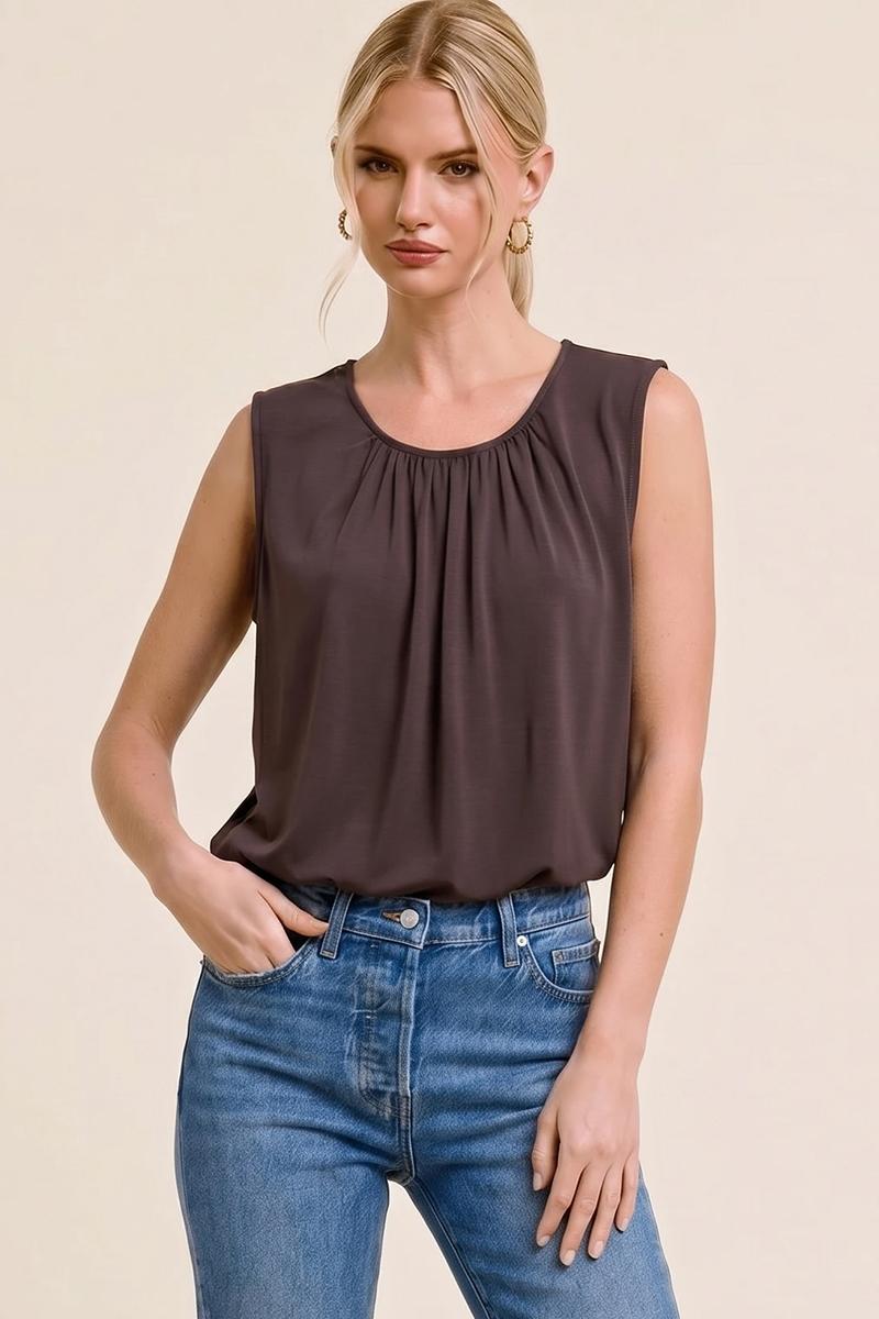 KDL Scuba Bubble Hem Brown Top - Fleur-De-Lis Boutique