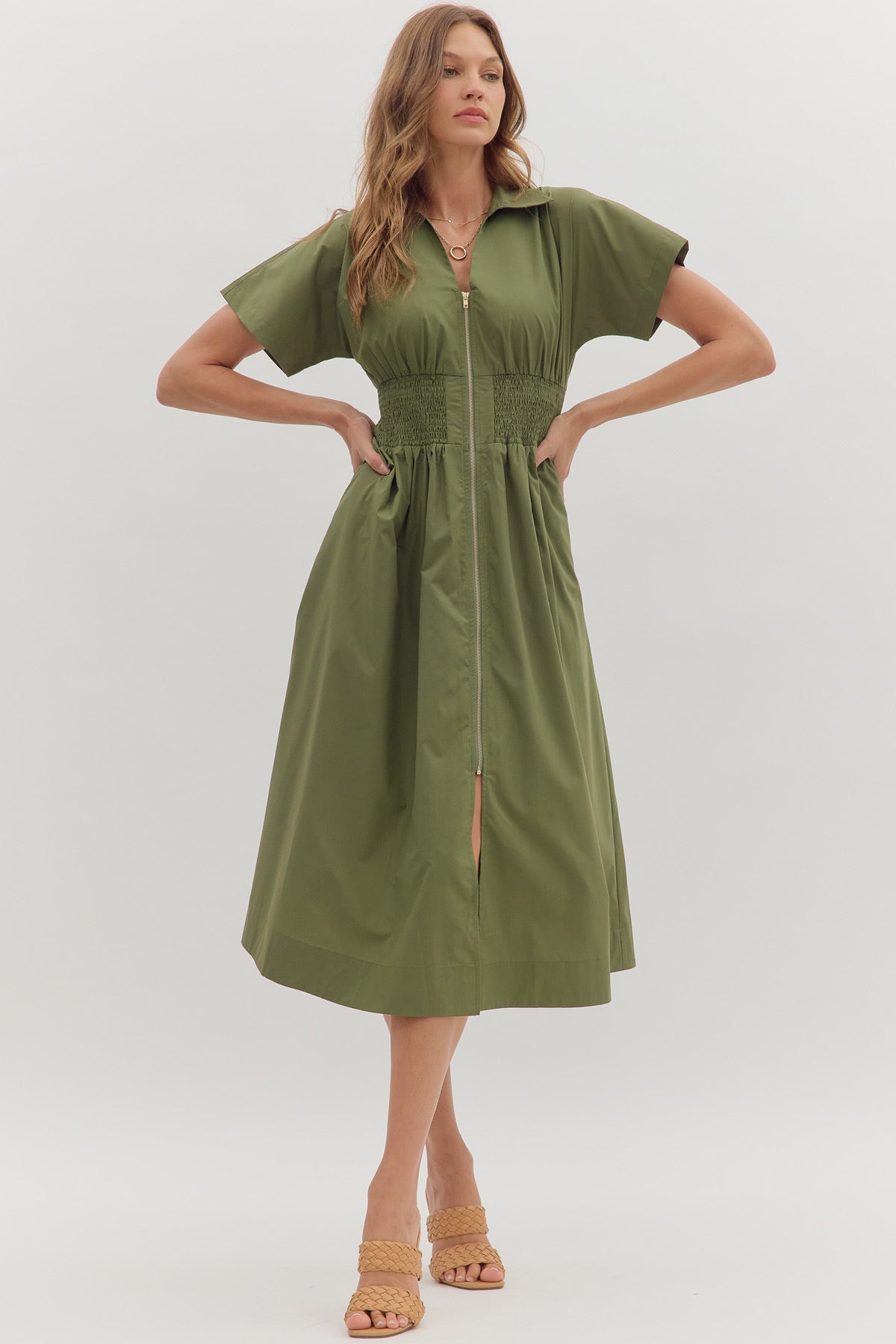 Sophie Zip Dress Olive - Fleur - De - Lis Boutique