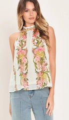 Floral Printed Woven Halter Top - Fleur-De-Lis Boutique