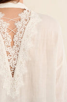 Long Sleeve White Woven Top Lace Detail - Fleur - De - Lis Boutique