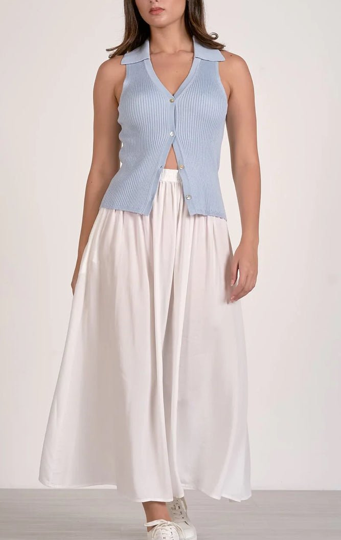 Elan Collared Knit Vest Blue - Fleur - De - Lis Boutique