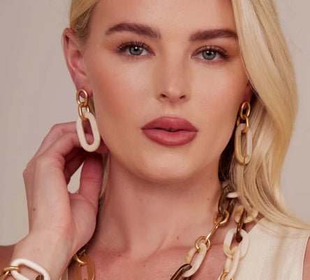Zenzii Marbled Beige Resin Matte Gold Drop Earrings - Fleur - De - Lis Boutique