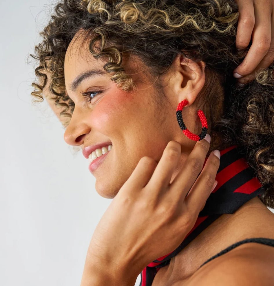 Ink + Alloy Game Day Beaded Hoops Red Black - Fleur-De-Lis Boutique