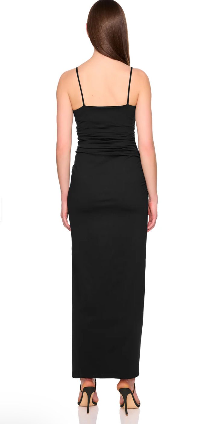 Susana Monaco String Gathered Slit Dress Black - Fleur-De-Lis Boutique