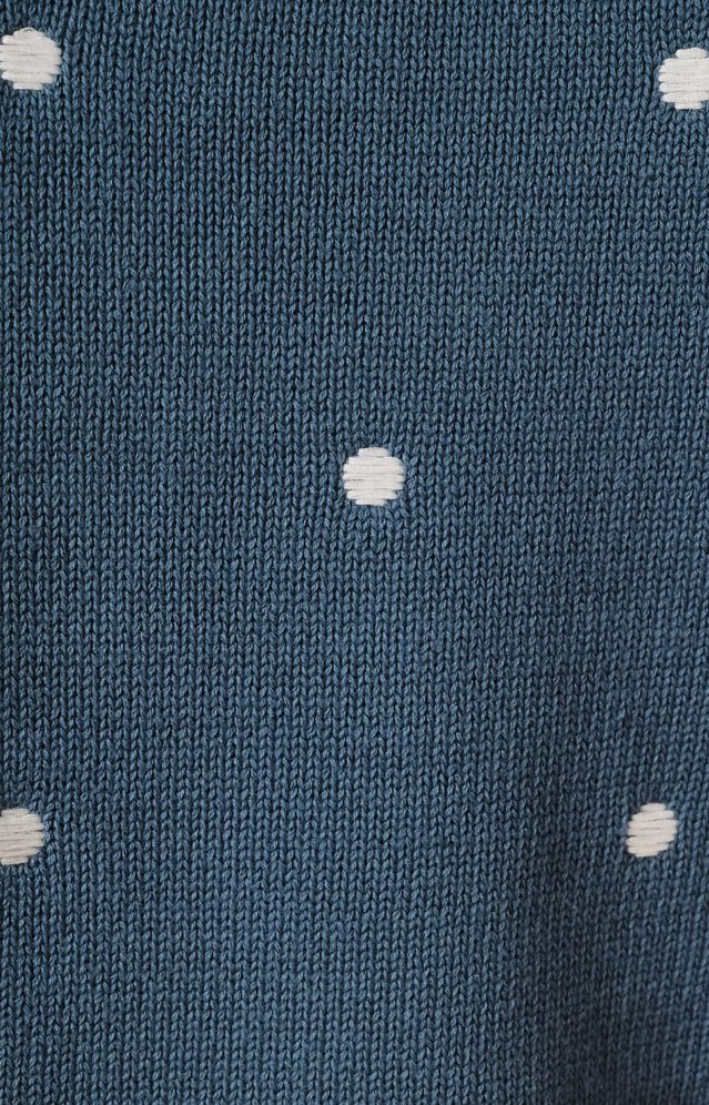 Round Neck Puff Short Sleeve Dot Sweater Dusty Blue - Fleur-De-Lis Boutique