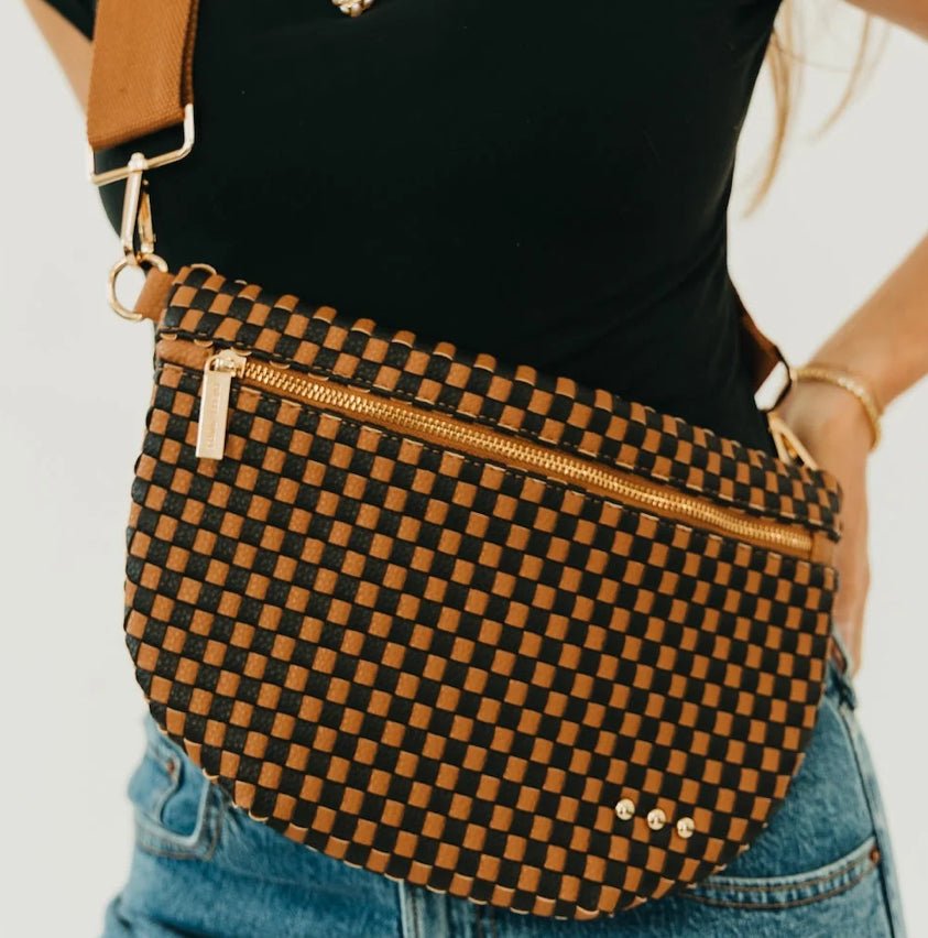 Pretty Simple Westlyn Woven Bum Bag Coffee Checkered - Fleur-De-Lis Boutique