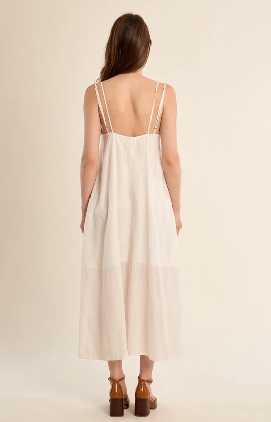 Molly Bracken Midi Gold Stripe Dress White - Fleur - De - Lis Boutique