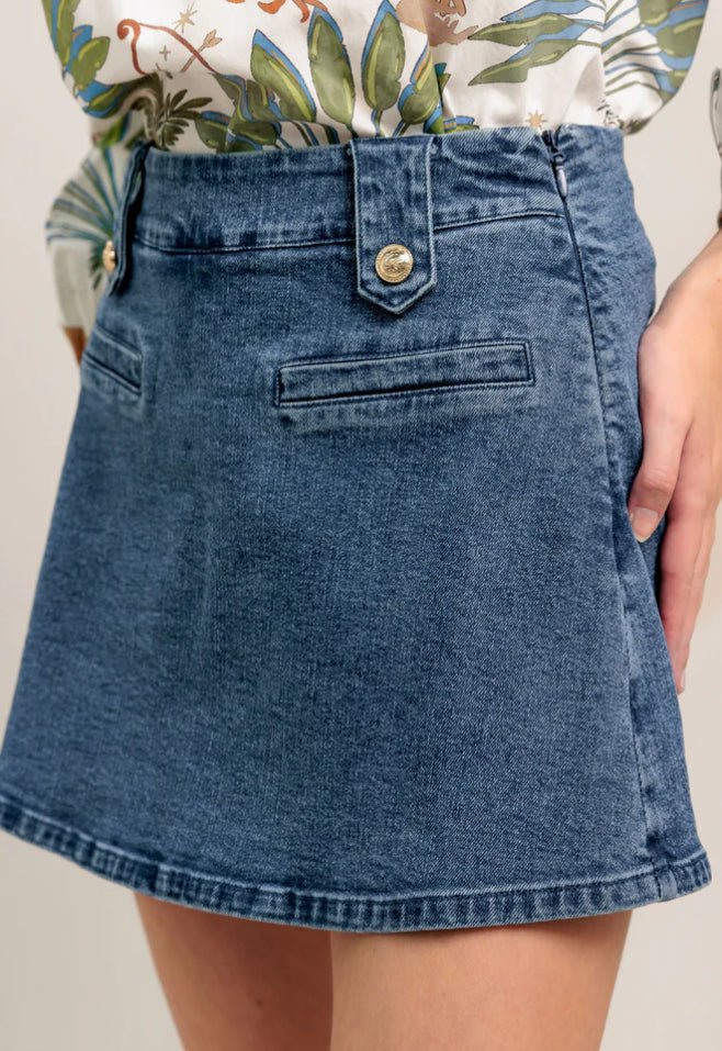 Hearts Eye Denim Skort Medium Indigo - Fleur - De - Lis Boutique