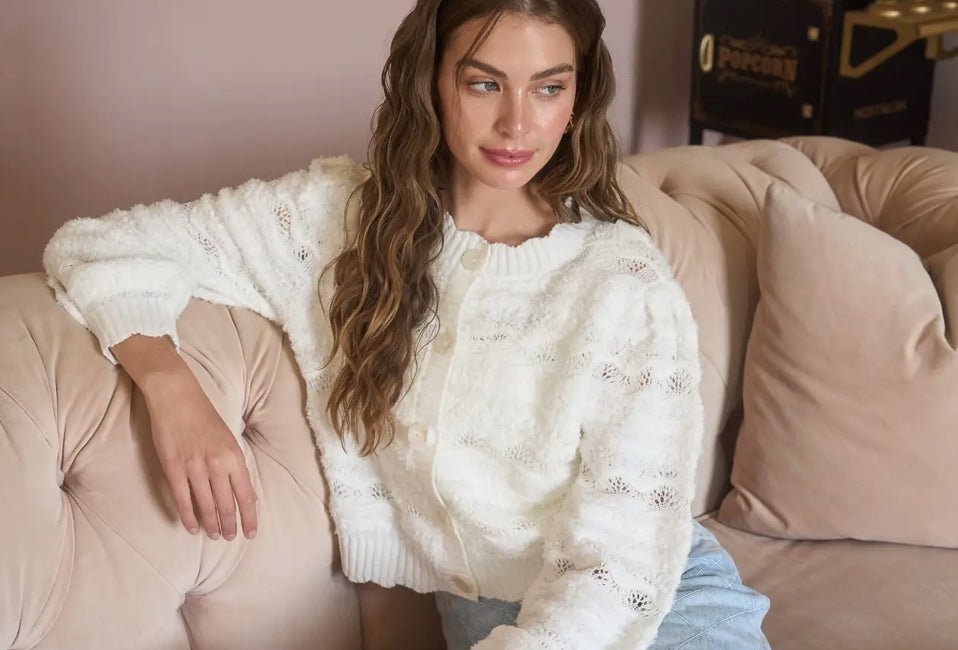 Moon River Scallop Hem Sheer Knit Cardigan - Fleur - De - Lis Boutique