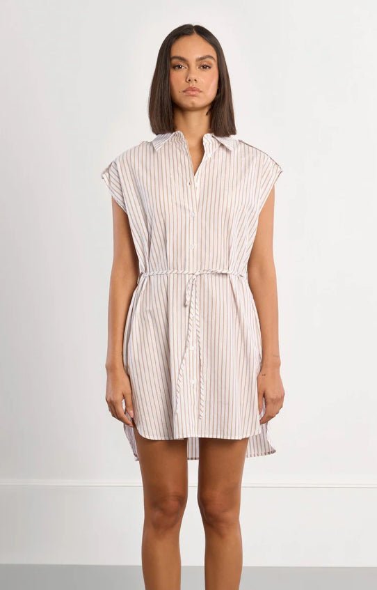 Molly Bracken Woven Tunic Dress Beige Stripe - Fleur - De - Lis Boutique