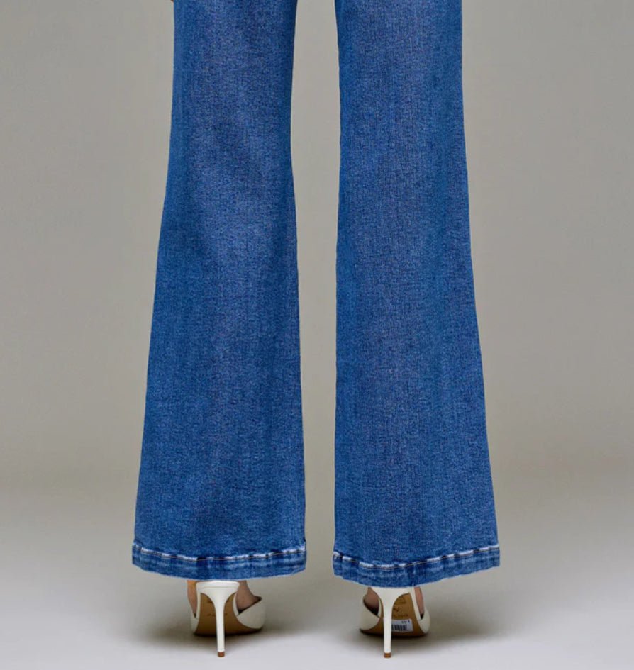 Hidden Pintuck Mid Rise Comfort Flare Dark Wash - Fleur - De - Lis Boutique