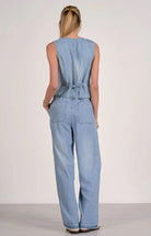 Elan Button Front Vest Blue - Fleur - De - Lis Boutique