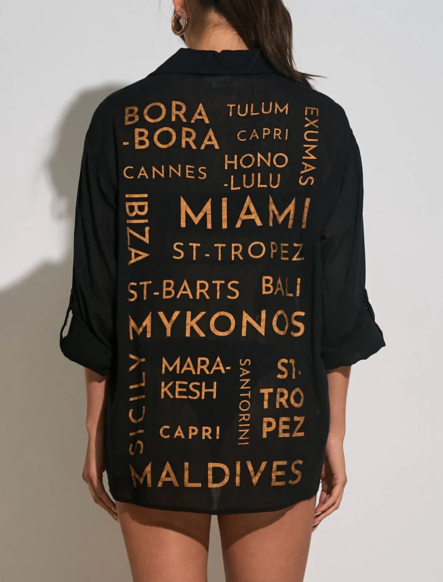 Elan Traveler Button Down Cover Up Black - Fleur - De - Lis Boutique