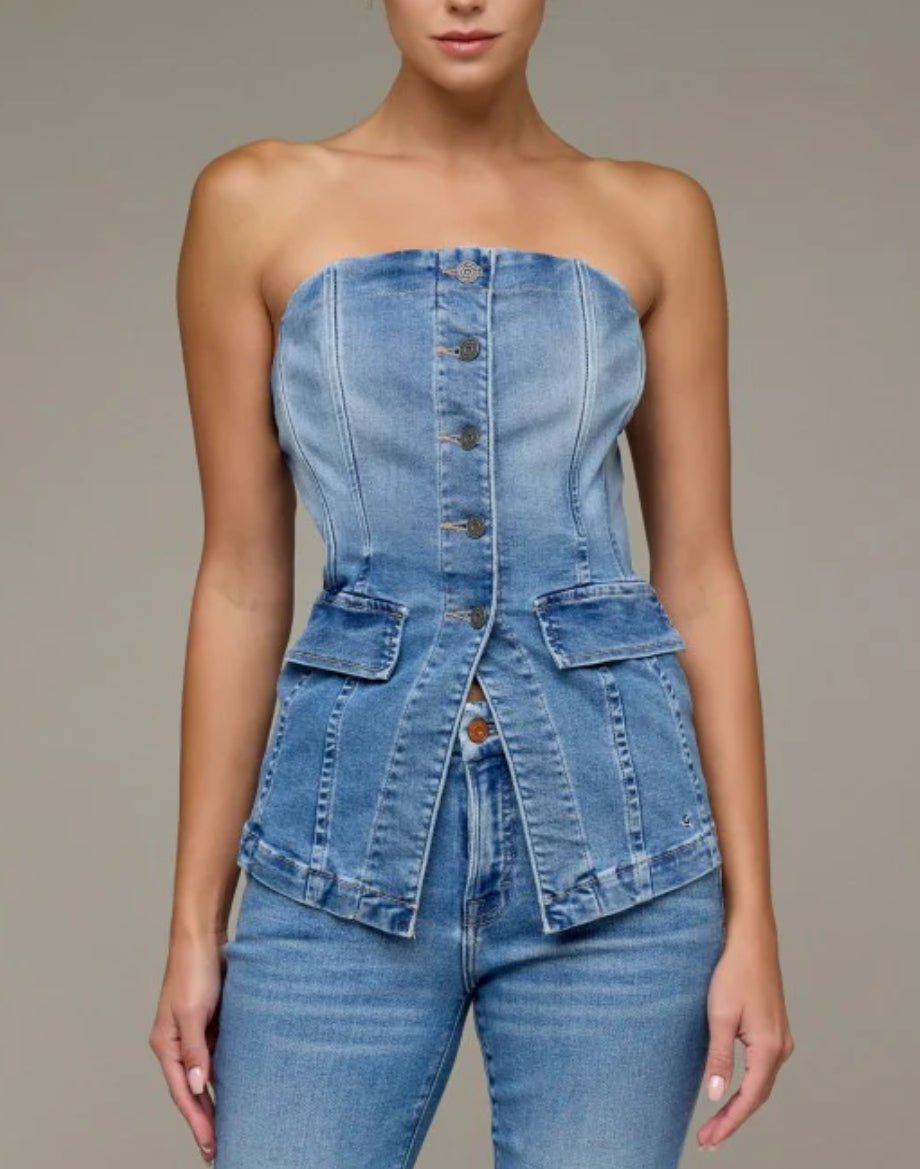 Hidden Medium Wash Tuxedo Bustier - Fleur-De-Lis Boutique