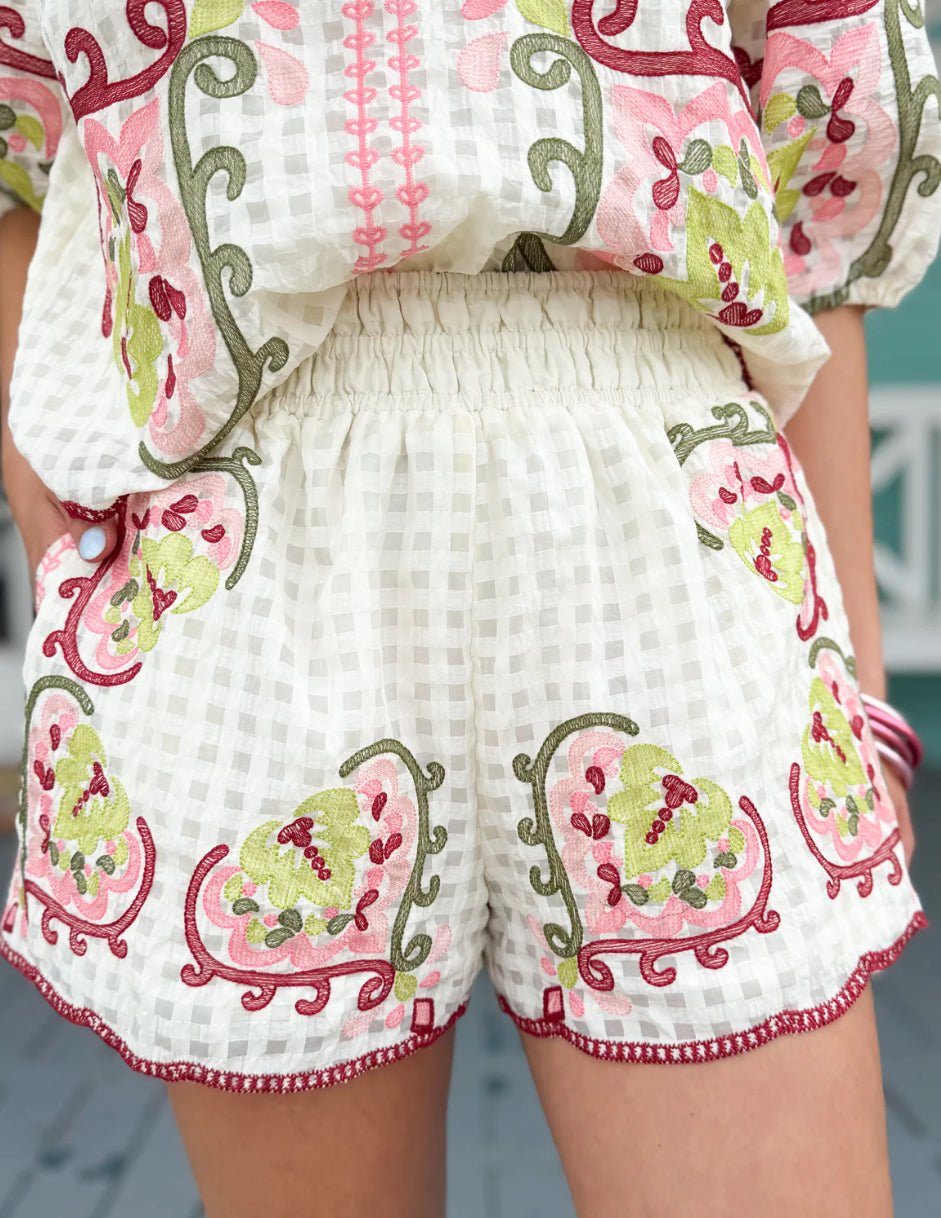 THML Embroidery Detail Texture Shorts - Fleur - De - Lis Boutique