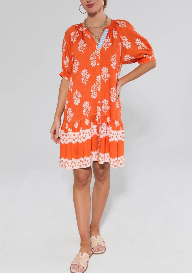 THMl Orange Floral Button Up Dress - Fleur - De - Lis Boutique