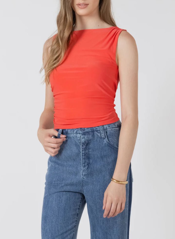 Black Tape Shirred Detail Tank Bright Cherry - Fleur - De - Lis Boutique